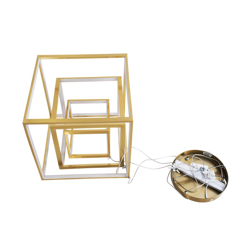 GLOBOSTAR® KIBOO-TRIO 60932 Μοντέρνο Κρεμαστό Φωτιστικό Οροφής LED 90W 10350lm 360° AC 220-240V IP20 Ρυθμιζόμενο Λευκό CCT με Χειριστήριο από 2700K έως 6000K Dimmable - Lumileds SMD Chip - Χρυσό - Μ60 x Π60 x Υ80cm - 3 Χρόνια Εγγύηση