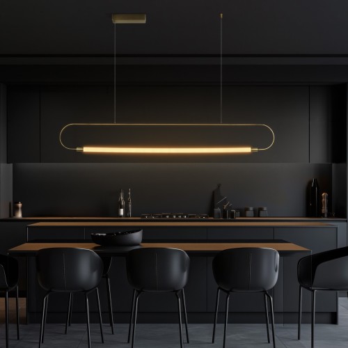 kelvo® GLOW KLV-101-0177 Κρεμαστό Φωτιστικό Οροφής LED 15W 1500lm 360° AC 220-240V IP20 Ρυθμιζόμενο Λευκό CCT με Χειριστήριο από 2700K έως 6000K Dimmable - Lumileds SMD Chip - Χρυσό Πλατίνα - Μ120 x Π3 x Υ17cm - 3 Χρόνια Εγγύηση