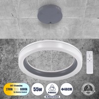 GLOBOSTAR® ARIANA 61039 Μοντέρνο Κρεμαστό Φωτιστικό Οροφής LED 55W 6376lm 120° AC 220-240V IP20 Ρυθμιζόμενο Λευκό CCT με Χειριστήριο από 2700K έως 6000K Dimmable - Lumileds SMD Chip - Γκρι - Μ48 x Π48 x Υ6.5cm - 3 Χρόνια Εγγύηση