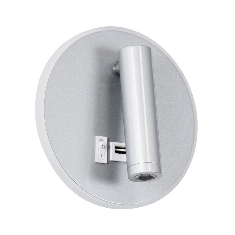GLOBOSTAR® JERSEY 61103 Μοντέρνο Φωτιστικό Τοίχου - Απλίκα Ξενοδοχείου Reading Light με Φορτιστή USB 3A LED 10W 1380lm 36° & 360° AC 220-240V IP20 Φυσικό Λευκό 4500K - Bridgelux SMD Chip & TÜV SÜD Driver - Νίκελ Βούρτσας - Μ14.5 x Π14.5 x Υ6cm - 3