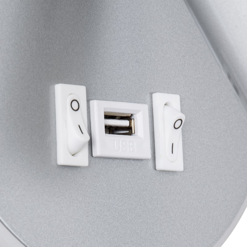 GLOBOSTAR® JERSEY 61103 Μοντέρνο Φωτιστικό Τοίχου - Απλίκα Ξενοδοχείου Reading Light με Φορτιστή USB 3A LED 10W 1380lm 36° & 360° AC 220-240V IP20 Φυσικό Λευκό 4500K - Bridgelux SMD Chip & TÜV SÜD Driver - Νίκελ Βούρτσας - Μ14.5 x Π14.5 x Υ6cm - 3