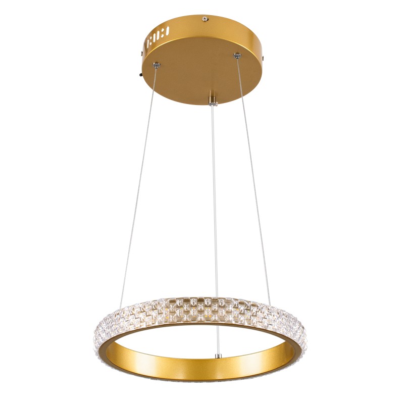 GLOBOSTAR® DIAMOND 61127 Μοντέρνο Κρεμαστό Φωτιστικό Οροφής LED 20W 2356lm 360° AC 220-240V IP20 Ρυθμιζόμενο Λευκό CCT με Χειριστήριο από 2700K έως 6000K Dimmable - Lumileds SMD Chip - Χρυσό Βούρτσας - Μ25 x Π25 x Υ3cm - 3 Χρόνια Εγγύηση