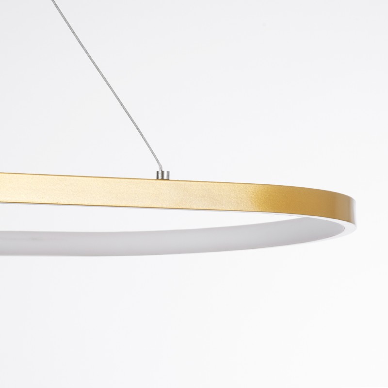 GLOBOSTAR® BOLIVAR 61274 Μοντέρνο Κρεμαστό Φωτιστικό Οροφής LED 54W 6210lm 360° AC 220-240V IP20 Ρυθμιζόμενο Λευκό CCT με Χειριστήριο από 2700K έως 6000K Dimmable - Lumileds SMD Chip - Χρυσό Βούρτσας - Μ120 x Π30 x Υ2cm - 3 Χρόνια Εγγύηση