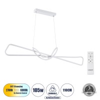 GLOBOSTAR® DOLORES 61280 Μοντέρνο Κρεμαστό Φωτιστικό Οροφής LED 105W 11760lm 300° AC 220-240V IP20 Ρυθμιζόμενο Λευκό CCT με Χειριστήριο από 2700K έως 6000K Dimmable - Lumileds SMD Chip - Λευκό Ματ - Μ110 x Π17 x Υ17.5cm - 3 Χρόνια Εγγύηση