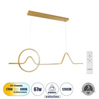 GLOBOSTAR® WINDY 61293 Μοντέρνο Κρεμαστό Φωτιστικό Οροφής LED 67W 7504lm 300° AC 220-240V IP20 Ρυθμιζόμενο Λευκό CCT με Χειριστήριο από 2700K έως 6000K Dimmable - Lumileds SMD Chip - Χρυσό Βούρτσας - Μ120 x Π4 x Υ30cm - 3 Χρόνια Εγγύηση