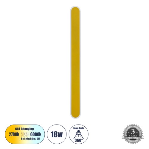 GLOBOSTAR® HOUSTON 61348 Μοντέρνο Φωτιστικό Τοίχου - Απλίκα LED 18W 1800lm 360° AC 220-240V IP20 Ρυθμιζόμενο Λευκό CCT με On/Off 2700K/4500K/6000K - Lumileds SMD Chip - Χρυσό Βούρτσας - Μ6 x Π3 x Υ60cm - 3 Χρόνια Εγγύηση