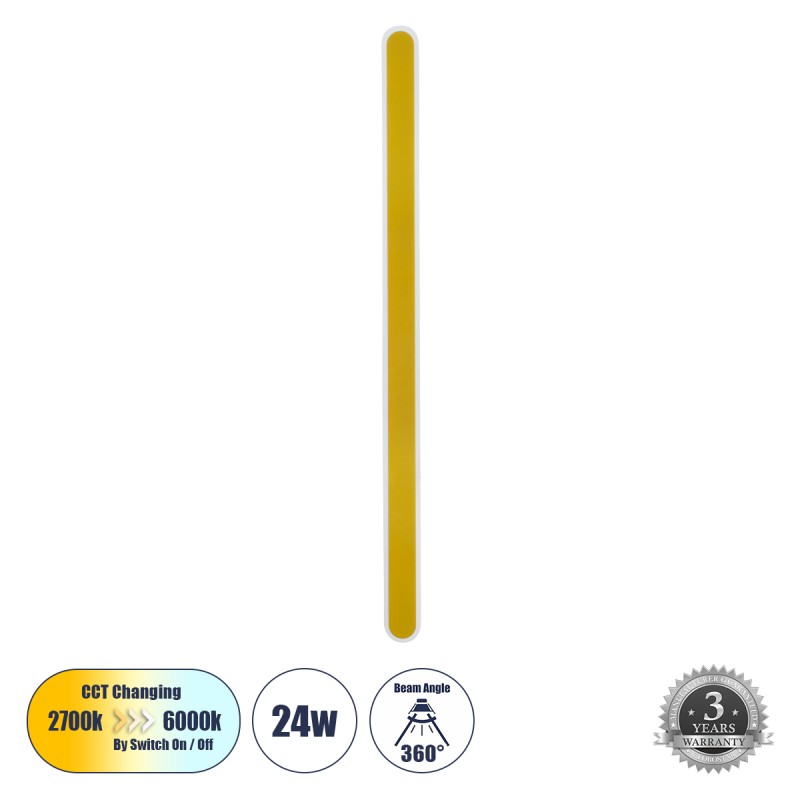 GLOBOSTAR® HOUSTON 61350 Μοντέρνο Φωτιστικό Τοίχου - Απλίκα LED 24W 2880lm 360° AC 220-240V IP20 Ρυθμιζόμενο Λευκό CCT με On/Off 2700K/4500K/6000K - Lumileds SMD Chip - Χρυσό Βούρτσας - Μ6 x Π3 x Υ100cm - 3 Χρόνια Εγγύηση