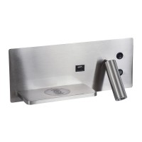 GLOBOSTAR® PALADIN 61355 Μοντέρνο Φωτιστικό Τοίχου - Απλίκα Ξενοδοχείου Reading Light με Φορτιστή USB 3A & Wireless 20W LED 6W 720lm 36° & 360° AC 220-240V IP20 Φυσικό Λευκό 4500K - Bridgelux COB Chip & TÜV SÜD Driver - Νίκελ Βούρτσας - Μ30 x