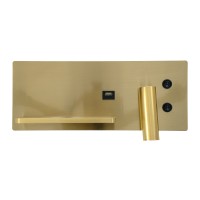 GLOBOSTAR® PALADIN 61357 Μοντέρνο Φωτιστικό Τοίχου - Απλίκα Ξενοδοχείου Reading Light με Φορτιστή USB 3A & Wireless 20W LED 6W 720lm 36° & 360° AC 220-240V IP20 Φυσικό Λευκό 4500K - Bridgelux COB Chip & TÜV SÜD Driver - Χρυσό Βούρτσας - Μ30 x