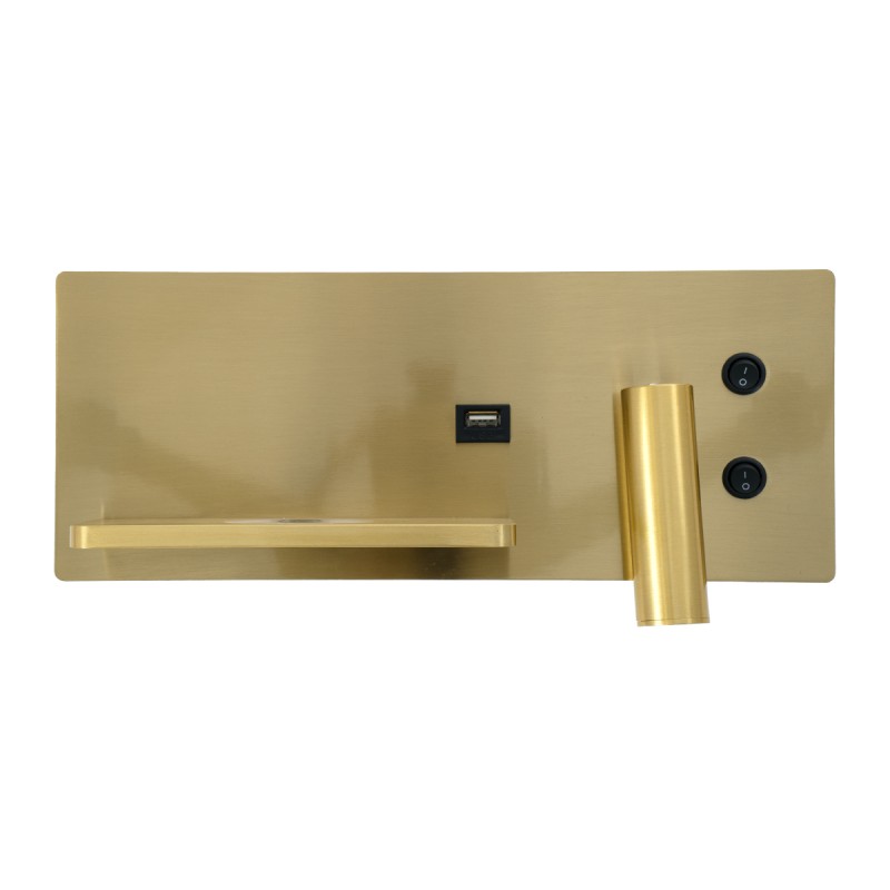 GLOBOSTAR® PALADIN 61357 Μοντέρνο Φωτιστικό Τοίχου - Απλίκα Ξενοδοχείου Reading Light με Φορτιστή USB 3A & Wireless 20W LED 6W 720lm 36° & 360° AC 220-240V IP20 Φυσικό Λευκό 4500K - Bridgelux COB Chip & TÜV SÜD Driver - Χρυσό Βούρτσας - Μ30 x