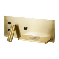 GLOBOSTAR® PALADIN 61358 Μοντέρνο Φωτιστικό Τοίχου - Απλίκα Ξενοδοχείου Reading Light με Φορτιστή USB 3A & Wireless 20W LED 6W 720lm 36° & 360° AC 220-240V IP20 Φυσικό Λευκό 4500K - Bridgelux COB Chip & TÜV SÜD Driver - Χρυσό Βούρτσας - Μ30 x