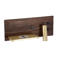 GLOBOSTAR® PALADIN 61361 Μοντέρνο Φωτιστικό Τοίχου - Απλίκα Ξενοδοχείου Reading Light με Φορτιστή USB 3A & Wireless 20W LED 6W 720lm 36° & 360° AC 220-240V IP20 Φυσικό Λευκό 4500K - Bridgelux COB Chip & TÜV SÜD Driver - Καφέ & Χρυσό Βούρτσ