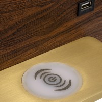 GLOBOSTAR® PALADIN 61362 Μοντέρνο Φωτιστικό Τοίχου - Απλίκα Ξενοδοχείου Reading Light με Φορτιστή USB 3A & Wireless 20W LED 6W 720lm 36° & 360° AC 220-240V IP20 Φυσικό Λευκό 4500K - Bridgelux COB Chip & TÜV SÜD Driver - Καφέ & Χρυσό Βούρτσ