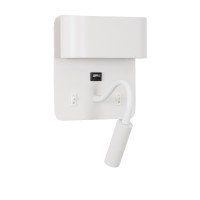 GLOBOSTAR® IBIS 61368 Μοντέρνο Φωτιστικό Τοίχου - Απλίκα Ξενοδοχείου Reading Light με Φορτιστή USB 3A LED 10W 1100lm 36° & 360° AC 220-240V IP20 Φυσικό Λευκό 4500K - Bridgelux COB Chip & TÜV SÜD Driver - Λευκό Ματ - Μ10 x Π6.1 x Υ18cm - 3 Χρόνια Ε