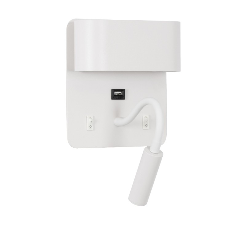 GLOBOSTAR® IBIS 61368 Μοντέρνο Φωτιστικό Τοίχου - Απλίκα Ξενοδοχείου Reading Light με Φορτιστή USB 3A LED 10W 1100lm 36° & 360° AC 220-240V IP20 Φυσικό Λευκό 4500K - Bridgelux COB Chip & TÜV SÜD Driver - Λευκό Ματ - Μ10 x Π6.1 x Υ18cm - 3 Χρόνια Ε