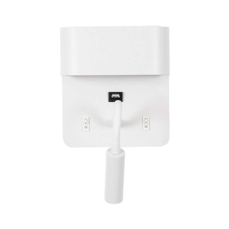 GLOBOSTAR® IBIS 61368 Μοντέρνο Φωτιστικό Τοίχου - Απλίκα Ξενοδοχείου Reading Light με Φορτιστή USB 3A LED 10W 1100lm 36° & 360° AC 220-240V IP20 Φυσικό Λευκό 4500K - Bridgelux COB Chip & TÜV SÜD Driver - Λευκό Ματ - Μ10 x Π6.1 x Υ18cm - 3 Χρόνια Ε