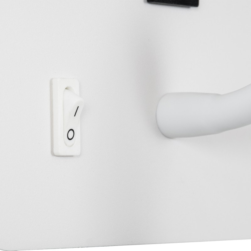 GLOBOSTAR® IBIS 61368 Μοντέρνο Φωτιστικό Τοίχου - Απλίκα Ξενοδοχείου Reading Light με Φορτιστή USB 3A LED 10W 1100lm 36° & 360° AC 220-240V IP20 Φυσικό Λευκό 4500K - Bridgelux COB Chip & TÜV SÜD Driver - Λευκό Ματ - Μ10 x Π6.1 x Υ18cm - 3 Χρόνια Ε