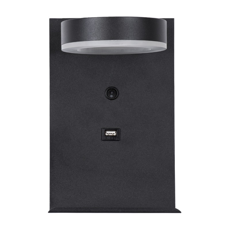 GLOBOSTAR® CROWN 61370 Μοντέρνο Φωτιστικό Τοίχου - Απλίκα Ξενοδοχείου Reading Light με Φορτιστή USB 3A LED 5W 550lm 120° AC 220-240V IP20 Φυσικό Λευκό 4500K - Bridgelux COB Chip & TÜV SÜD Driver - Μαύρο Ματ - Μ15 x Π15 x Υ23cm - 3 Χρόνια Εγγύηση