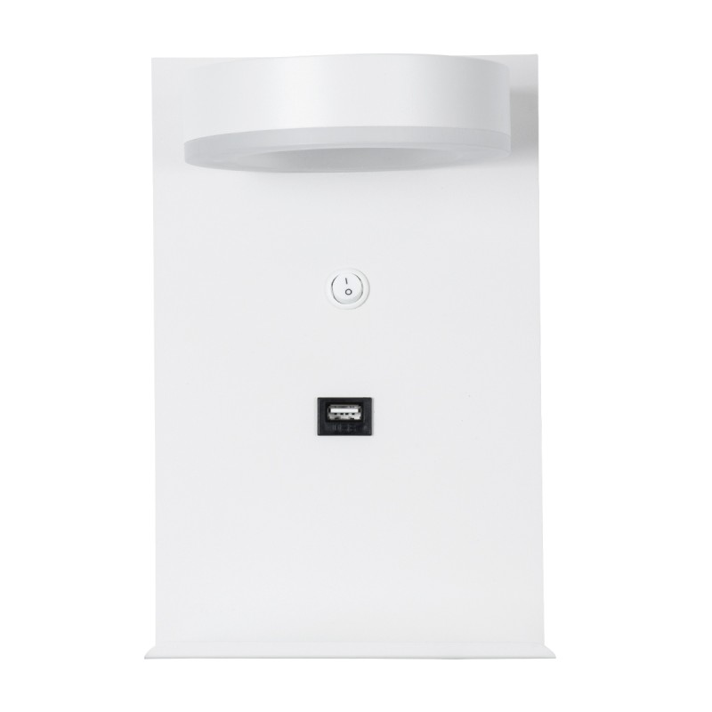 GLOBOSTAR® CROWN 61371 Μοντέρνο Φωτιστικό Τοίχου - Απλίκα Ξενοδοχείου Reading Light με Φορτιστή USB 3A LED 5W 550lm 120° AC 220-240V IP20 Φυσικό Λευκό 4500K - Bridgelux COB Chip & TÜV SÜD Driver - Λευκό Ματ - Μ15 x Π15 x Υ23cm - 3 Χρόνια Εγγύηση