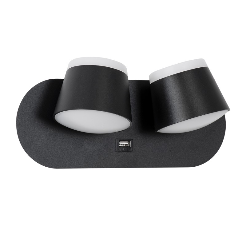 GLOBOSTAR® REGENCY 61376 Μοντέρνο Φωτιστικό Τοίχου - Απλίκα Ξενοδοχείου Reading Light με Φορτιστή USB 3A LED 16W 1840lm 120° AC 220-240V IP20 Φυσικό Λευκό 4500K - Bridgelux SMD Chip & TÜV SÜD Driver - Μαύρο Ματ - Μ16.5 x Π12 x Υ10cm - 3 Χρόνια Εγγύηση