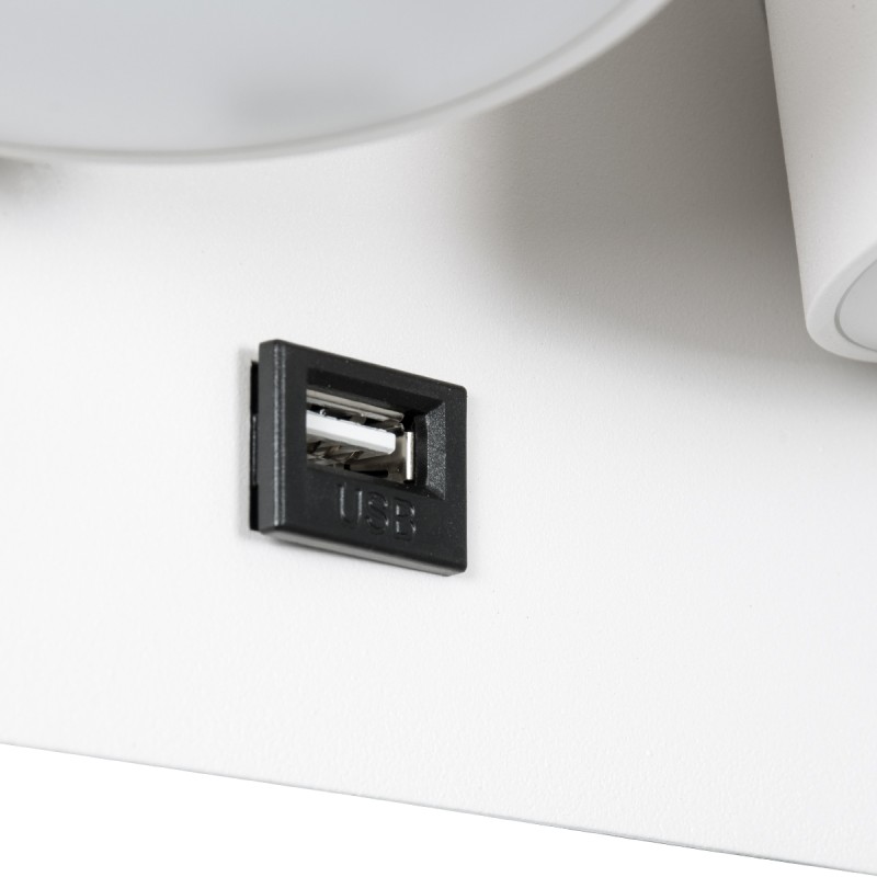 GLOBOSTAR® REGENCY 61377 Μοντέρνο Φωτιστικό Τοίχου - Απλίκα Ξενοδοχείου Reading Light με Φορτιστή USB 3A LED 16W 1840lm 120° AC 220-240V IP20 Φυσικό Λευκό 4500K - Bridgelux SMD Chip & TÜV SÜD Driver - Λευκό Ματ - Μ16.5 x Π12 x Υ10cm - 3 Χρόνια Εγγύηση