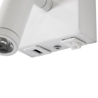 GLOBOSTAR® ROULETTE-R 61380 Μοντέρνο Φωτιστικό Τοίχου - Απλίκα Ξενοδοχείου Reading Light με Φορτιστή USB 3A & Ντουί 1 x E27 LED 3W 360lm 36° & 360° AC 220-240V IP20 Φυσικό Λευκό 4500K - Bridgelux COB Chip & TÜV SÜD Driver - Λευκό Ματ & Μπε