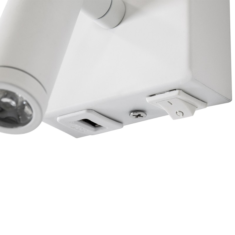 GLOBOSTAR® ROULETTE-R 61380 Μοντέρνο Φωτιστικό Τοίχου - Απλίκα Ξενοδοχείου Reading Light με Φορτιστή USB 3A & Ντουί 1 x E27 LED 3W 360lm 36° & 360° AC 220-240V IP20 Φυσικό Λευκό 4500K - Bridgelux COB Chip & TÜV SÜD Driver - Λευκό Ματ & Μπε