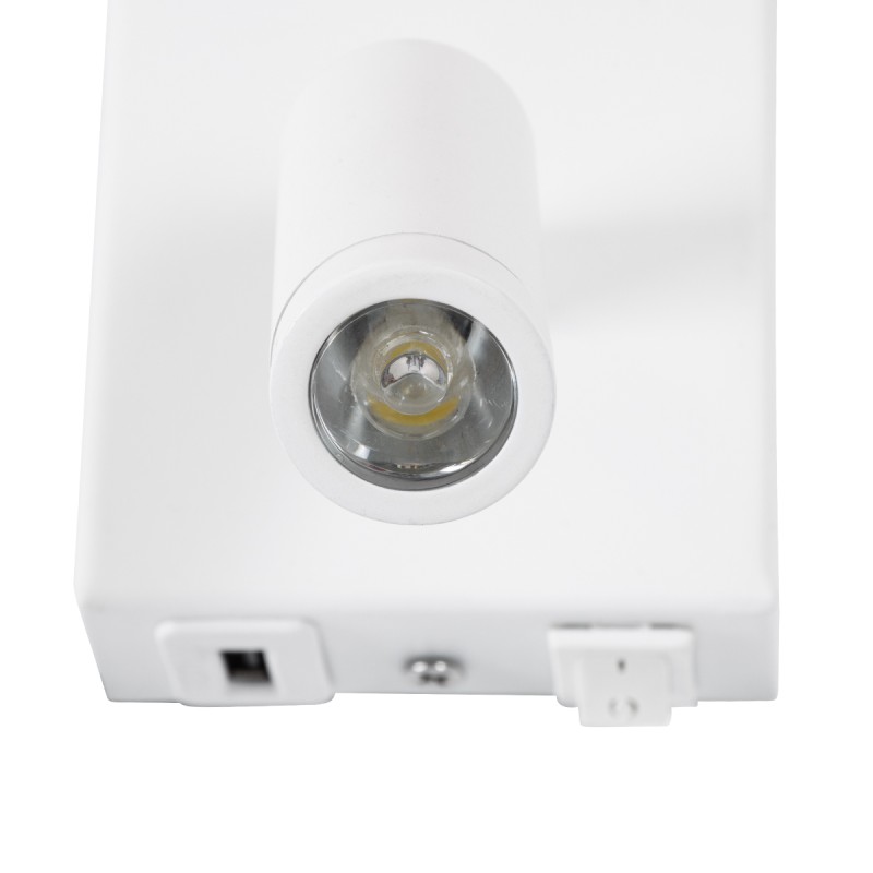 GLOBOSTAR® ROULETTE-R 61380 Μοντέρνο Φωτιστικό Τοίχου - Απλίκα Ξενοδοχείου Reading Light με Φορτιστή USB 3A & Ντουί 1 x E27 LED 3W 360lm 36° & 360° AC 220-240V IP20 Φυσικό Λευκό 4500K - Bridgelux COB Chip & TÜV SÜD Driver - Λευκό Ματ & Μπε