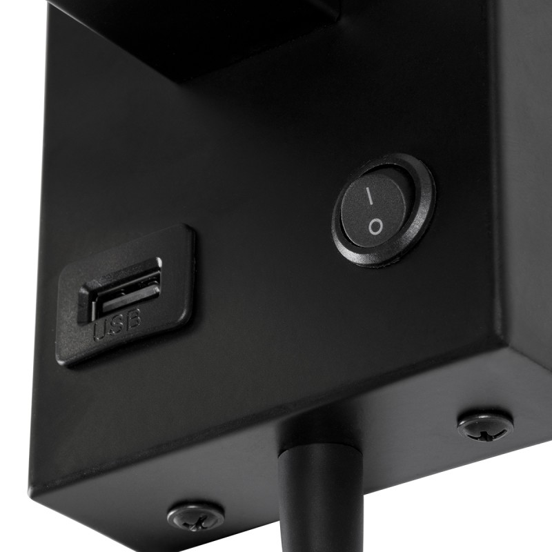 GLOBOSTAR® ROULETTE-S 61382 Μοντέρνο Φωτιστικό Τοίχου - Απλίκα Ξενοδοχείου Reading Light με Φορτιστή USB 3A & Ντουί 1 x E27 LED 3W 360lm 36° & 360° AC 220-240V IP20 Φυσικό Λευκό 4500K - Bridgelux COB Chip & TÜV SÜD Driver - Μαύρο & Μπεζ -