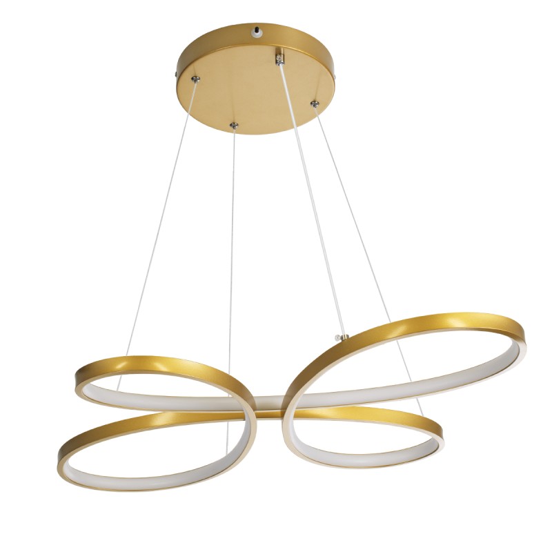 GLOBOSTAR® BUTTERFLY 61393 Μοντέρνο Κρεμαστό Φωτιστικό Οροφής LED 75W 8400lm 300° AC 220-240V IP20 Ρυθμιζόμενο Λευκό CCT με Χειριστήριο από 2700K έως 6000K Dimmable - Lumileds SMD Chip - Χρυσό Βούρτσας - Μ70 x Π55 x Υ4cm - 3 Χρόνια Εγγύηση