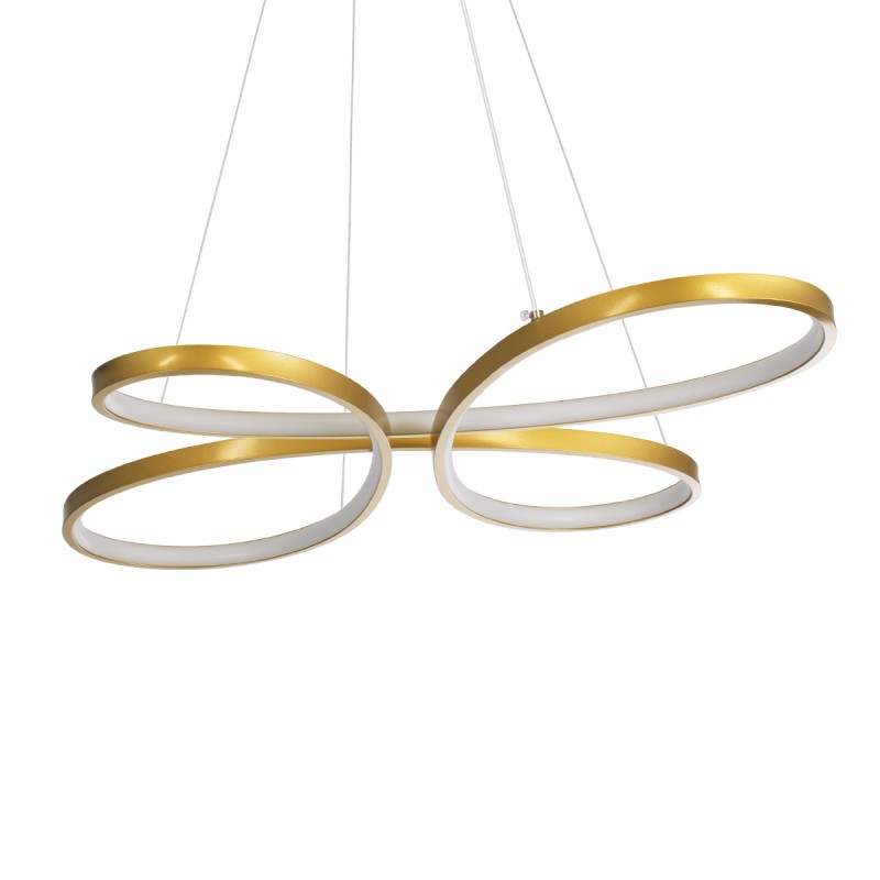 GLOBOSTAR® BUTTERFLY 61393 Μοντέρνο Κρεμαστό Φωτιστικό Οροφής LED 75W 8400lm 300° AC 220-240V IP20 Ρυθμιζόμενο Λευκό CCT με Χειριστήριο από 2700K έως 6000K Dimmable - Lumileds SMD Chip - Χρυσό Βούρτσας - Μ70 x Π55 x Υ4cm - 3 Χρόνια Εγγύηση