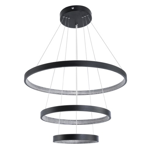 GLOBOSTAR® DIAMOND TRIO 61523 Μοντέρνο Κρεμαστό Φωτιστικό Οροφής LED 100W 11200lm 360° AC 220-240V IP20 Ρυθμιζόμενο Λευκό CCT με Χειριστήριο από 2700K έως 6000K Dimmable - Lumileds SMD Chip - Μαύρο Ματ - Μ90 x Π90 x Υ90cm - 3 Χρόνια Εγγύηση