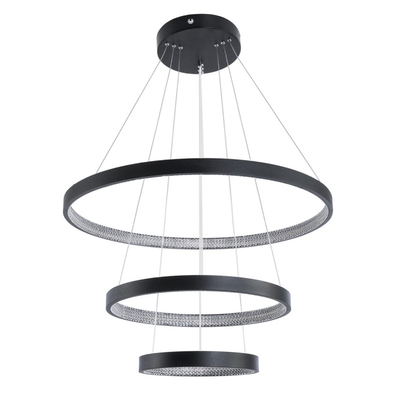 GLOBOSTAR® DIAMOND TRIO 61523 Μοντέρνο Κρεμαστό Φωτιστικό Οροφής LED 100W 11200lm 360° AC 220-240V IP20 Ρυθμιζόμενο Λευκό CCT με Χειριστήριο από 2700K έως 6000K Dimmable - Lumileds SMD Chip - Μαύρο Ματ - Μ90 x Π90 x Υ90cm - 3 Χρόνια Εγγύηση