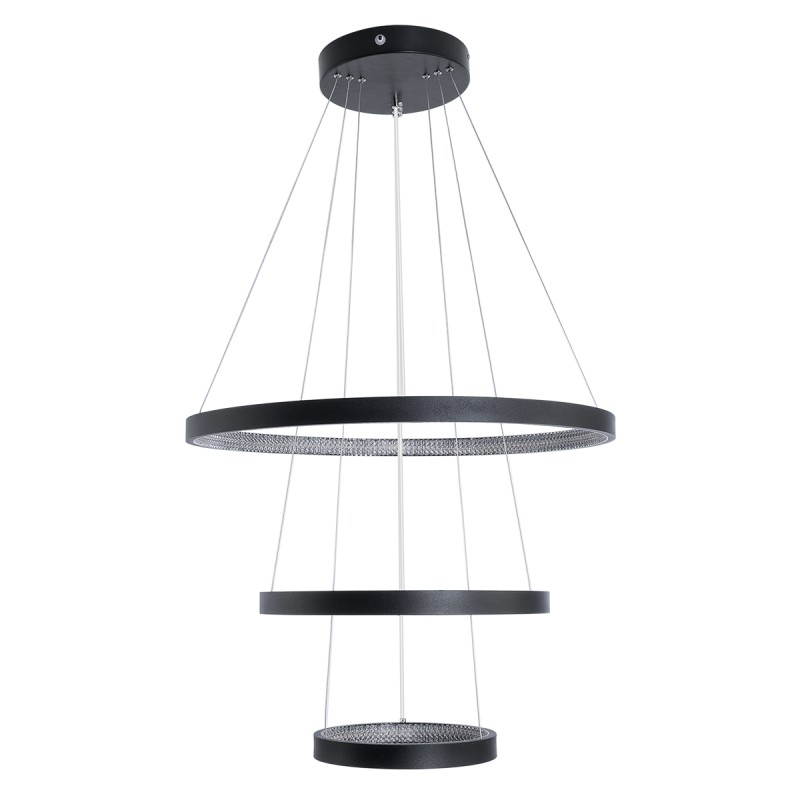 GLOBOSTAR® DIAMOND TRIO 61523 Μοντέρνο Κρεμαστό Φωτιστικό Οροφής LED 100W 11200lm 360° AC 220-240V IP20 Ρυθμιζόμενο Λευκό CCT με Χειριστήριο από 2700K έως 6000K Dimmable - Lumileds SMD Chip - Μαύρο Ματ - Μ90 x Π90 x Υ90cm - 3 Χρόνια Εγγύηση