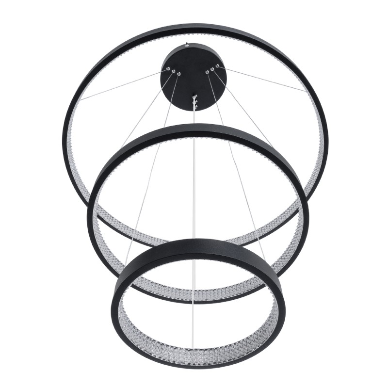 GLOBOSTAR® DIAMOND TRIO 61523-DECO Μοντέρνο Κρεμαστό Φωτιστικό Οροφής LED 100W 11200lm 360° AC 220-240V IP20 Ρυθμιζόμενο Λευκό CCT με Χειριστήριο από 2700K έως 6000K Dimmable - Lumileds SMD Chip - Μαύρο Ματ - Μ90 x Π90 x Υ90cm - 3 Χρόνια Εγγύηση