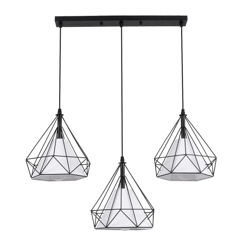 GLOBOSTAR® EIFFEL 61569 Vintage Κρεμαστό Φωτιστικό Οροφής με Ντουί 3 x E27 AC 220-240V IP20 - Μαύρο & Λευκό - Μ68 x Π25 x Υ130cm