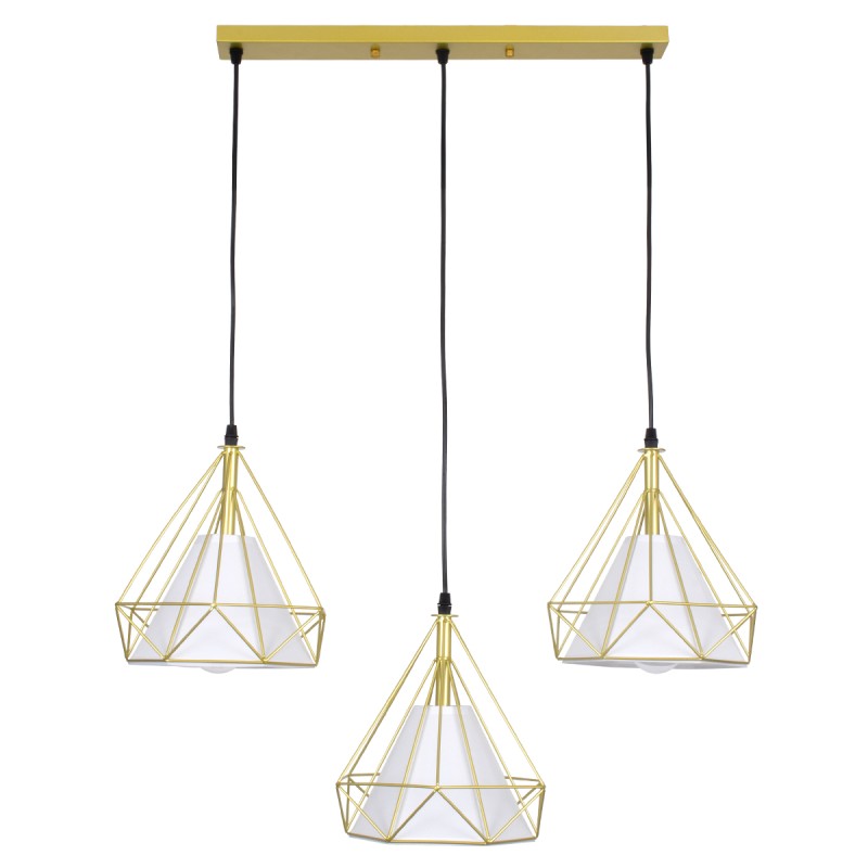GLOBOSTAR® EIFFEL 61571 Vintage Κρεμαστό Φωτιστικό Οροφής με Ντουί 3 x E27 AC 220-240V IP20 - Χρυσό & Λευκό - Μ68 x Π25 x Υ130cm