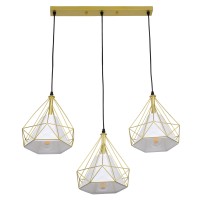 GLOBOSTAR® EIFFEL 61571 Vintage Κρεμαστό Φωτιστικό Οροφής με Ντουί 3 x E27 AC 220-240V IP20 - Χρυσό & Λευκό - Μ68 x Π25 x Υ130cm
