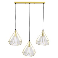 GLOBOSTAR® EIFFEL 61571 Vintage Κρεμαστό Φωτιστικό Οροφής με Ντουί 3 x E27 AC 220-240V IP20 - Χρυσό & Λευκό - Μ68 x Π25 x Υ130cm