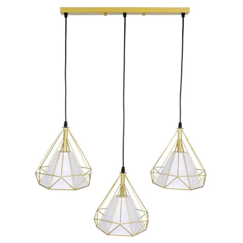 GLOBOSTAR® EIFFEL 61571 Vintage Κρεμαστό Φωτιστικό Οροφής με Ντουί 3 x E27 AC 220-240V IP20 - Χρυσό & Λευκό - Μ68 x Π25 x Υ130cm