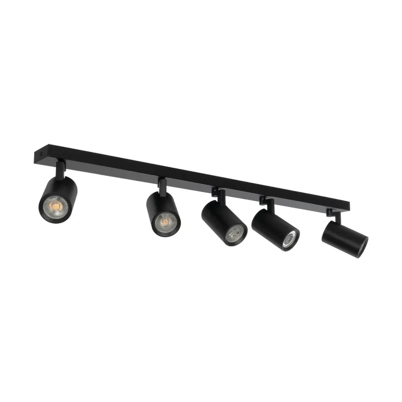 kelvo® SPOTA KLV-101-0142 Κινούμενο Φωτιστικό Σποτ Οροφής για 5 Λάμπες MR16 με Ντουί GU10 AC 220-240V IP20 - Μαύρο Ματ - Μ79.5 x Π6.3 x Υ14cm