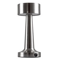 GloboStar® BELLA 76504 Επαναφορτιζόμενο Επιτραπέζιο Φωτιστικό Πορτατίφ LED 1.5W 105lm 120° DC 5V IP44 Θερμό Λευκό 2700K Dimmable Ασημί Αλουμίνιο - Μ9 x Π9 x Υ21cm - 2 Xρόνια Εγγύηση