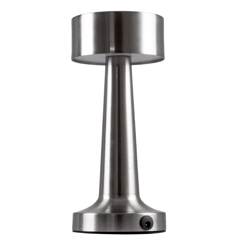 GloboStar® BELLA 76504 Επαναφορτιζόμενο Επιτραπέζιο Φωτιστικό Πορτατίφ LED 1.5W 105lm 120° DC 5V IP44 Θερμό Λευκό 2700K Dimmable Ασημί Αλουμίνιο - Μ9 x Π9 x Υ21cm - 2 Xρόνια Εγγύηση