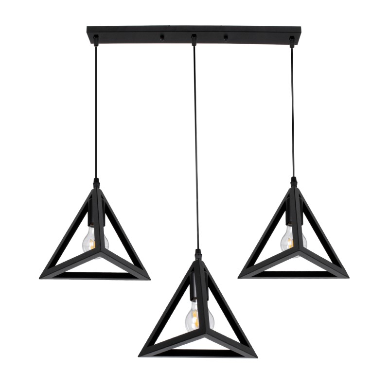 GLOBOSTAR® TRIANGLE 00621 Μοντέρνο Κρεμαστό Φωτιστικό Οροφής με Ντουί 3 x E27 AC 220-240V IP20 - Μαύρο - Μ70 x Π22 x Y130cm