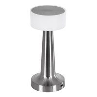 GloboStar® NANNA 76473 Επαναφορτιζόμενο Επιτραπέζιο Φωτιστικό Πορτατίφ LED 1.5W 105lm 120° DC 5V IP44 CCT Ultra Θερμό 1500K - Φυσικό Λευκό 4500K - Ψυχρό Λευκό 6000K Dimmable Ασημί & Λευκό Πλαστικό - Μ9 x Π9 x Υ21cm - 2 Χρόνια Εγγύηση