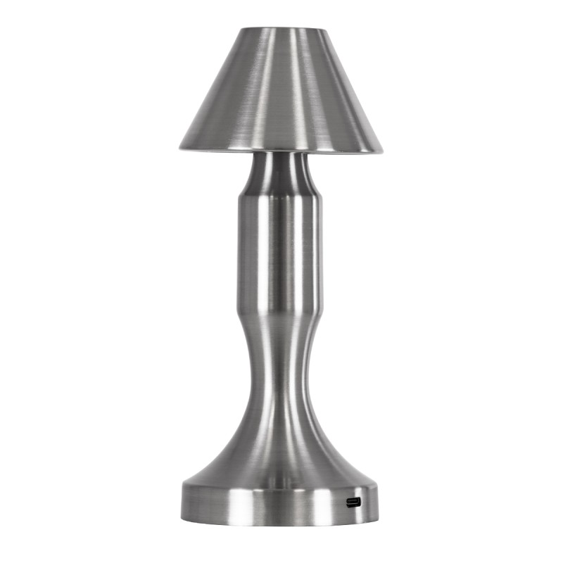 GloboStar® LUNNA 76478 Επαναφορτιζόμενο Επιτραπέζιο Φωτιστικό Πορτατίφ LED 1.5W 105lm 120° DC 5V IP44 CCT Ultra Θερμό 1500K - Φυσικό Λευκό 4500K - Ψυχρό Λευκό 6000K Dimmable Ασημί Πλαστικό - Μ9 x Π9 x Υ23cm - 2 Χρόνια Εγγύηση