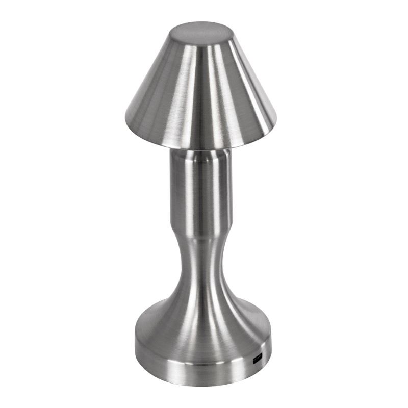 GloboStar® LUNNA 76478 Επαναφορτιζόμενο Επιτραπέζιο Φωτιστικό Πορτατίφ LED 1.5W 105lm 120° DC 5V IP44 CCT Ultra Θερμό 1500K - Φυσικό Λευκό 4500K - Ψυχρό Λευκό 6000K Dimmable Ασημί Πλαστικό - Μ9 x Π9 x Υ23cm - 2 Χρόνια Εγγύηση