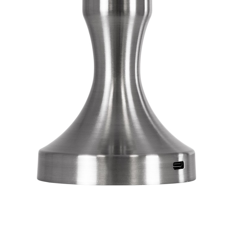 GloboStar® LUNNA 76478 Επαναφορτιζόμενο Επιτραπέζιο Φωτιστικό Πορτατίφ LED 1.5W 105lm 120° DC 5V IP44 CCT Ultra Θερμό 1500K - Φυσικό Λευκό 4500K - Ψυχρό Λευκό 6000K Dimmable Ασημί Πλαστικό - Μ9 x Π9 x Υ23cm - 2 Χρόνια Εγγύηση