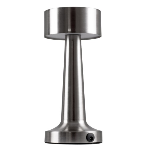 GloboStar® BELLA 76504 Επαναφορτιζόμενο Επιτραπέζιο Φωτιστικό Πορτατίφ LED 1.5W 105lm 120° DC 5V IP44 Θερμό Λευκό 2700K Dimmable Ασημί Αλουμίνιο - Μ9 x Π9 x Υ21cm - 2 Xρόνια Εγγύηση