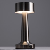 GloboStar® BELLA 76504 Επαναφορτιζόμενο Επιτραπέζιο Φωτιστικό Πορτατίφ LED 1.5W 105lm 120° DC 5V IP44 Θερμό Λευκό 2700K Dimmable Ασημί Αλουμίνιο - Μ9 x Π9 x Υ21cm - 2 Xρόνια Εγγύηση